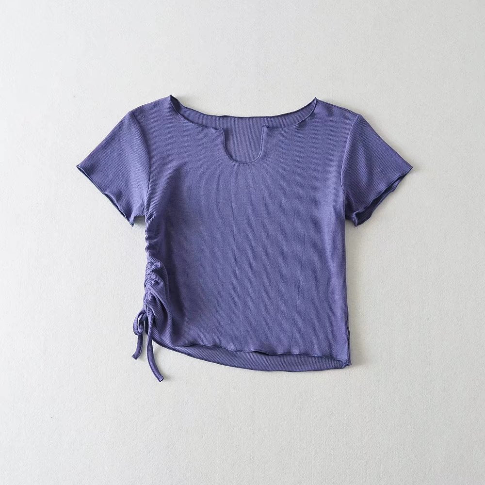 Women's Ruched Drawstring Slim Fit Crop Top