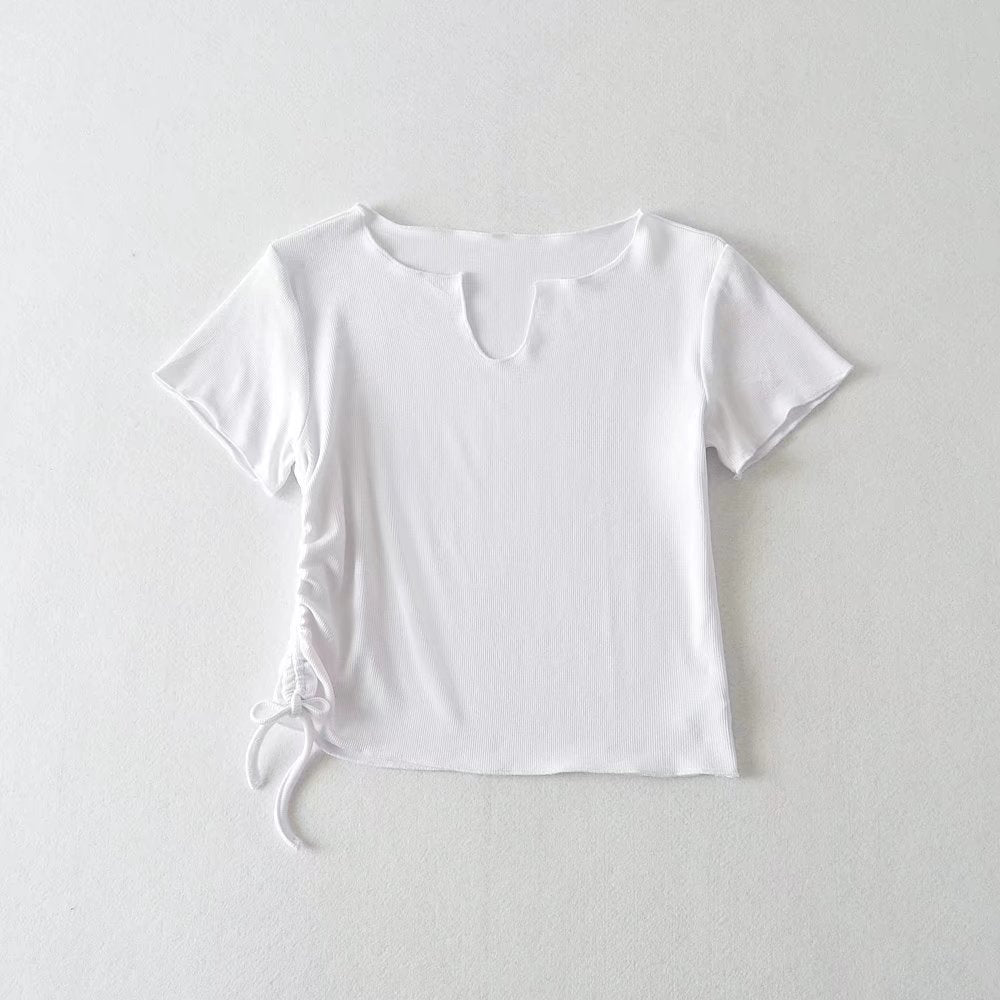 Women's Ruched Drawstring Slim Fit Crop Top