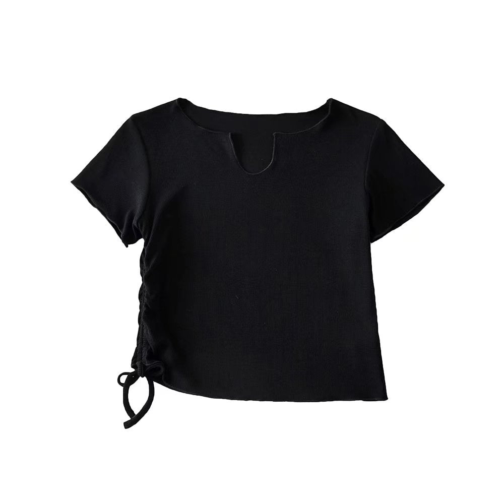 Women's Ruched Drawstring Slim Fit Crop Top