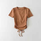 Women's Pleated Backless Lace Up T-Shirt With Short Sleeve
