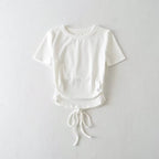 Women's Pleated Backless Lace Up T-Shirt With Short Sleeve