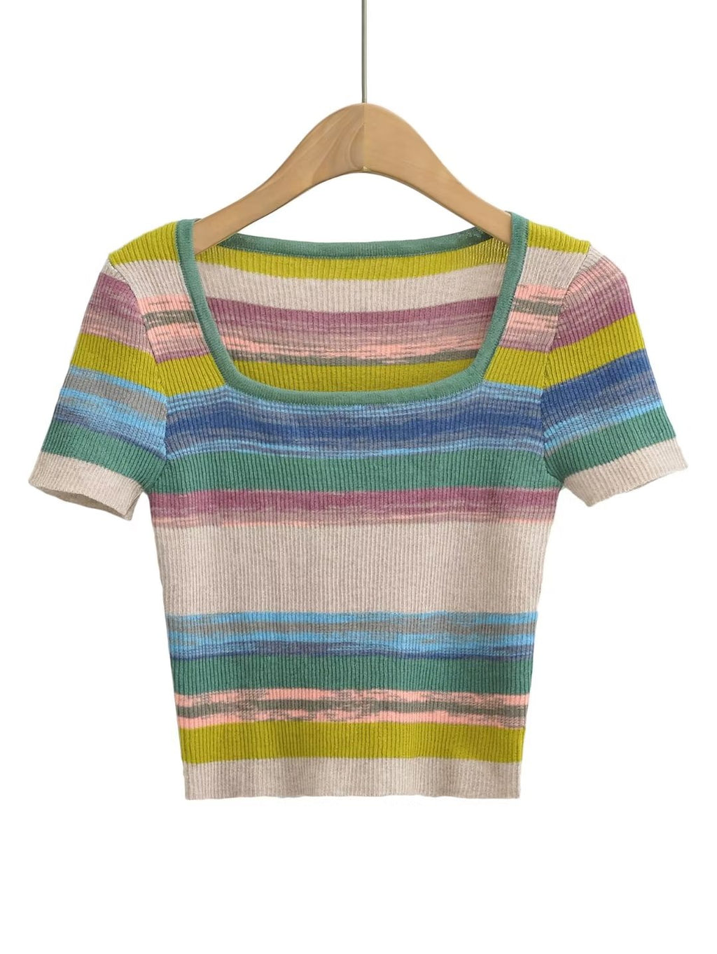 Women's Striped Square Neck Fitted Knit Top