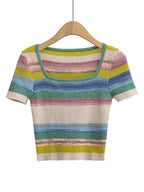 Women's Striped Square Neck Fitted Knit Top