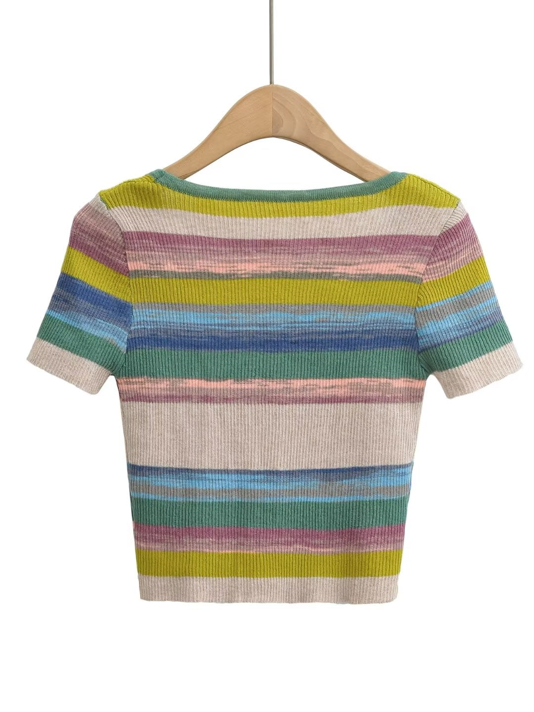 Women's Striped Square Neck Fitted Knit Top