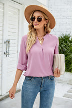 Women's Clothing Autumn Winter Solid Color Chiffon Shirt Loose V Neck Pullover Long Sleeve Top Shirt