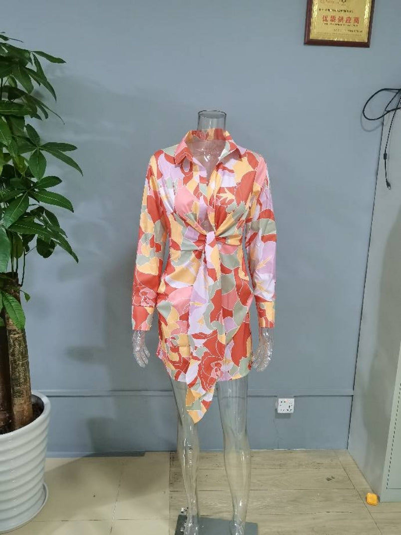 Women's Sexy Women Wear Digital Printing Series Button Long Sleeve Shirt Dress