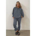 Autumn Winter Solid Color Round-Neck Pullover Long-Sleeve Sweater Cotton Skinny Trousers Suit Set
