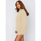 Autumn Winter Solid Color Hooded Pullover Long-Sleeve Sweaters Shorts Suit Set
