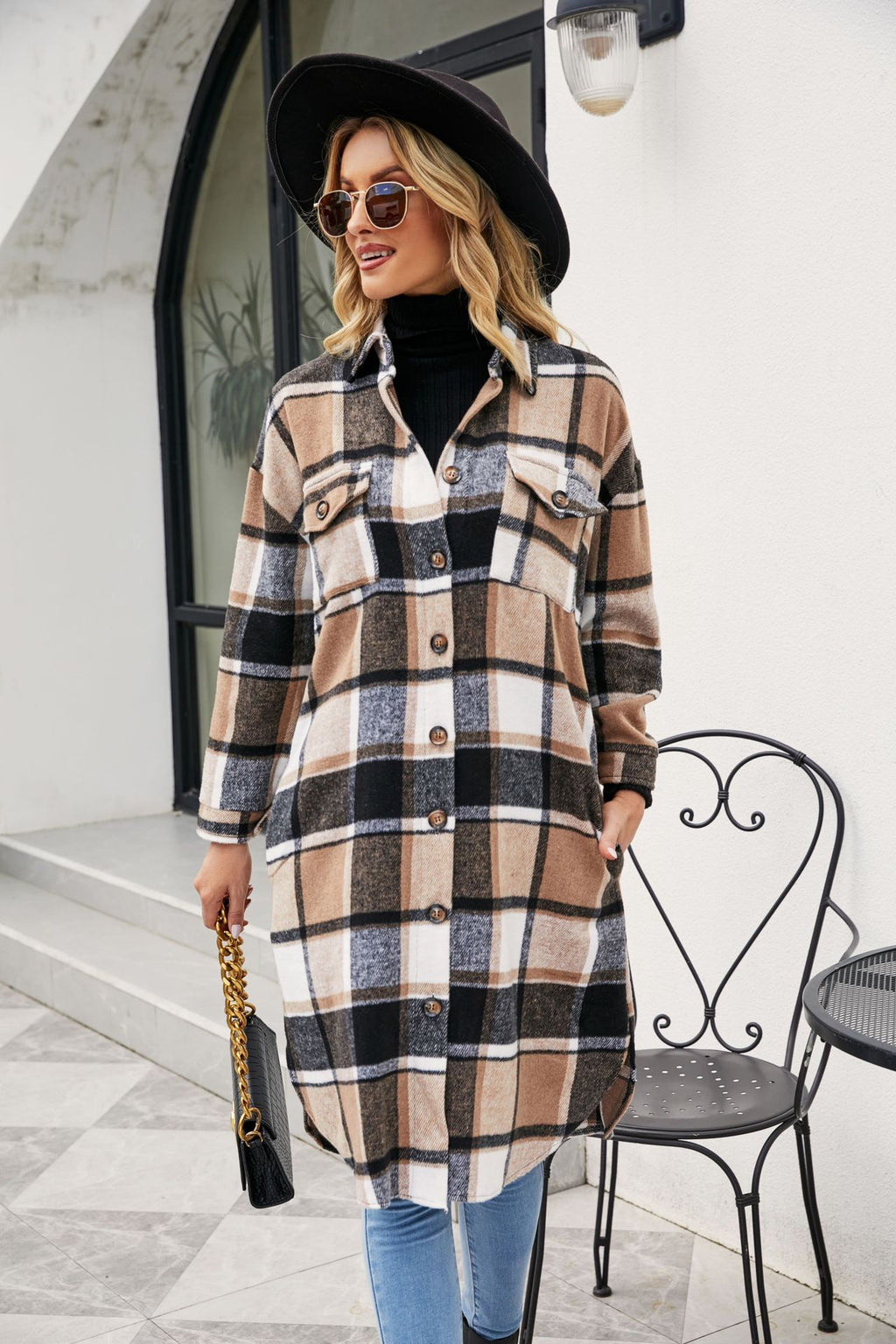 Women's Clothing Popular Long Sleeve Loose Plaid Shirt Woolen Long