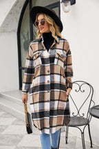 Women's Clothing Popular Long Sleeve Loose Plaid Shirt Woolen Long