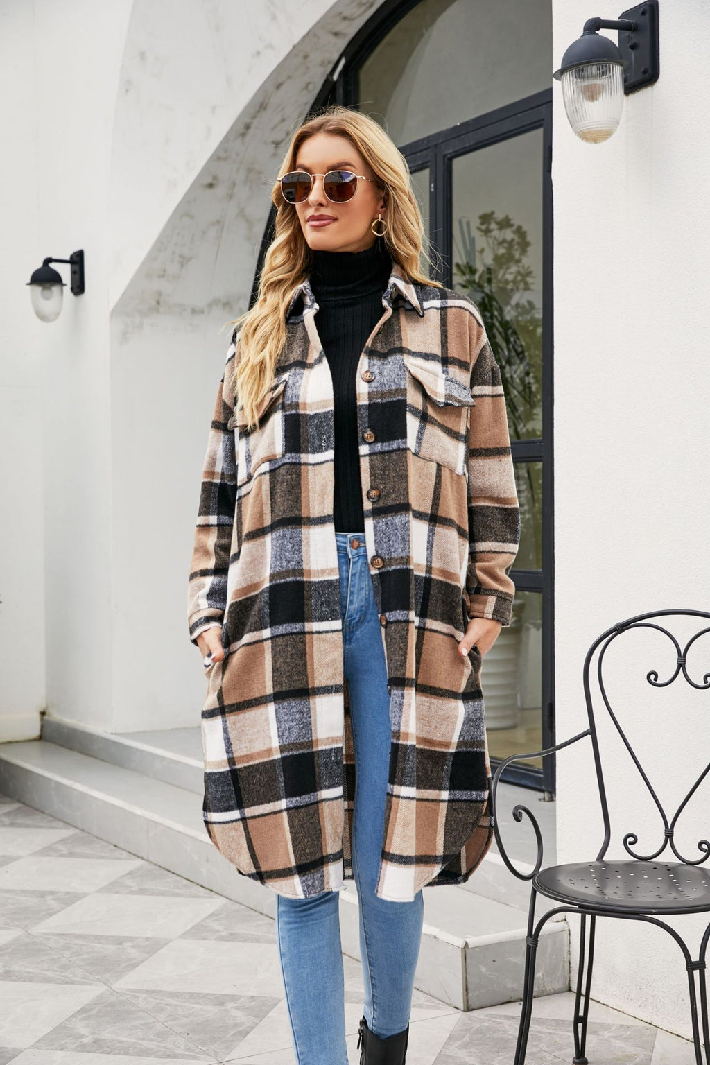Women's Clothing Popular Long Sleeve Loose Plaid Shirt Woolen Long