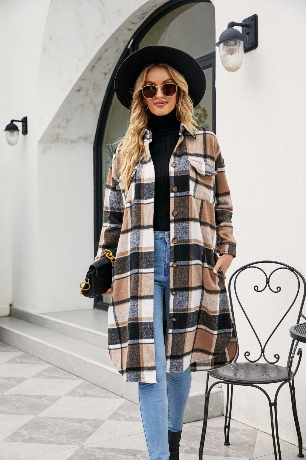 Women's Clothing Popular Long Sleeve Loose Plaid Shirt Woolen Long