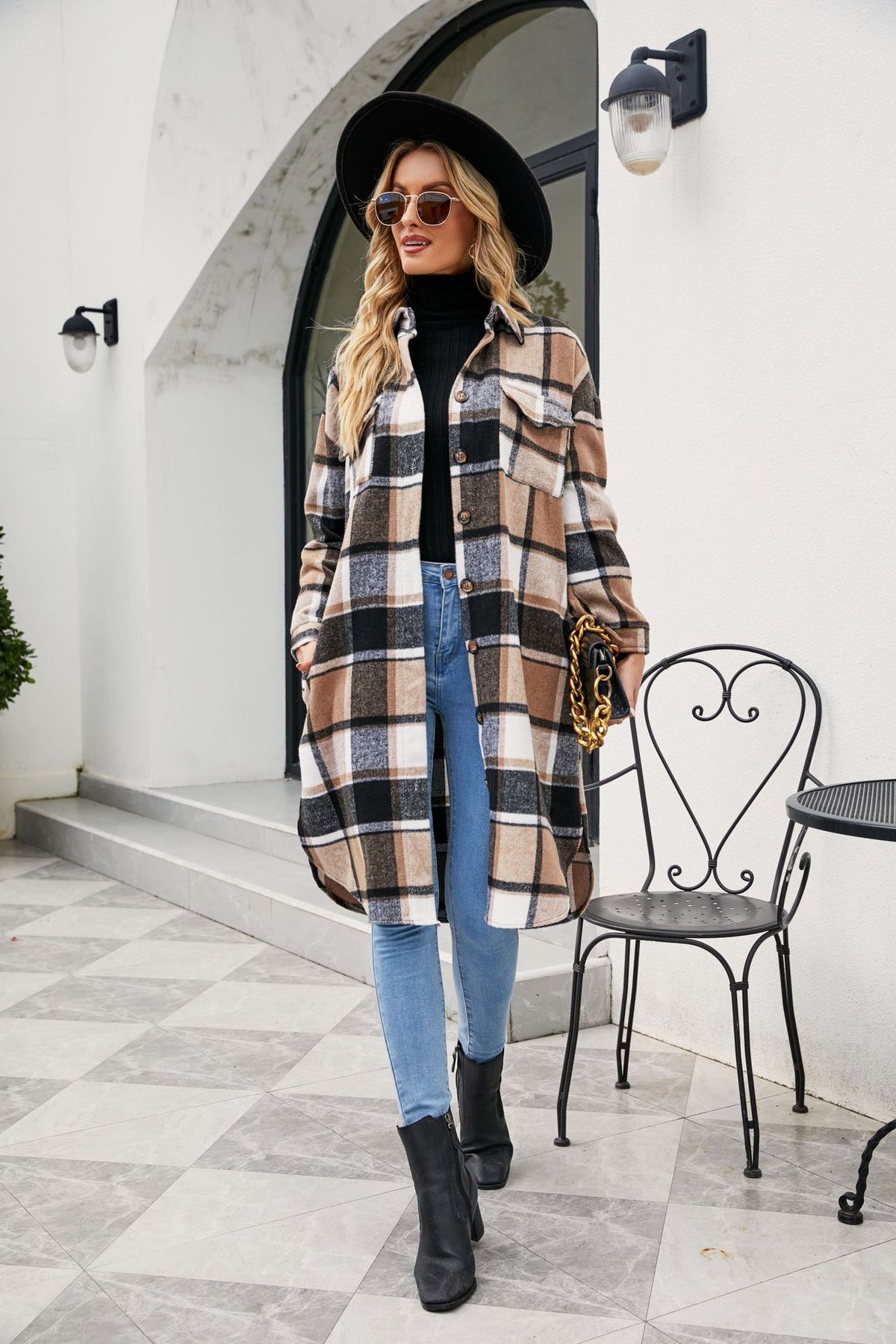 Women's Clothing Popular Long Sleeve Loose Plaid Shirt Woolen Long