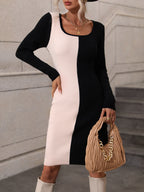 Women's Color Block Knit Sweater Midi Dress