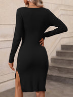 Women's Color Block Knit Sweater Midi Dress