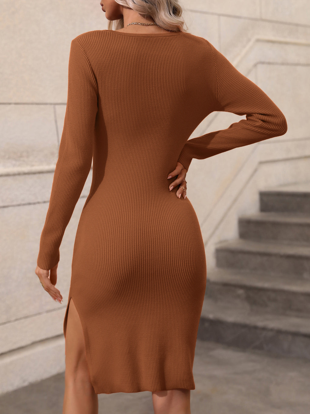 Women's Color Block Knit Sweater Midi Dress