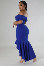 Slim Fit Elegant Ruffle Summer Irregular Asymmetric Women Dress High
