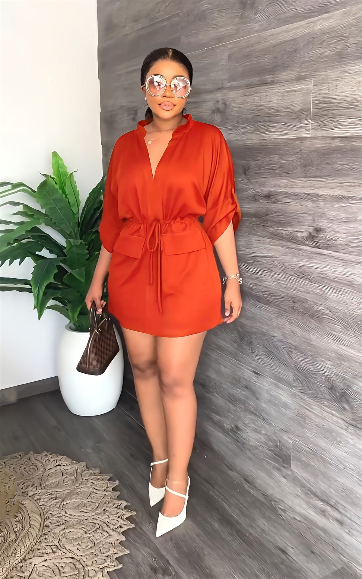 Women's V-Neck Short-sleeve Workwear Dress