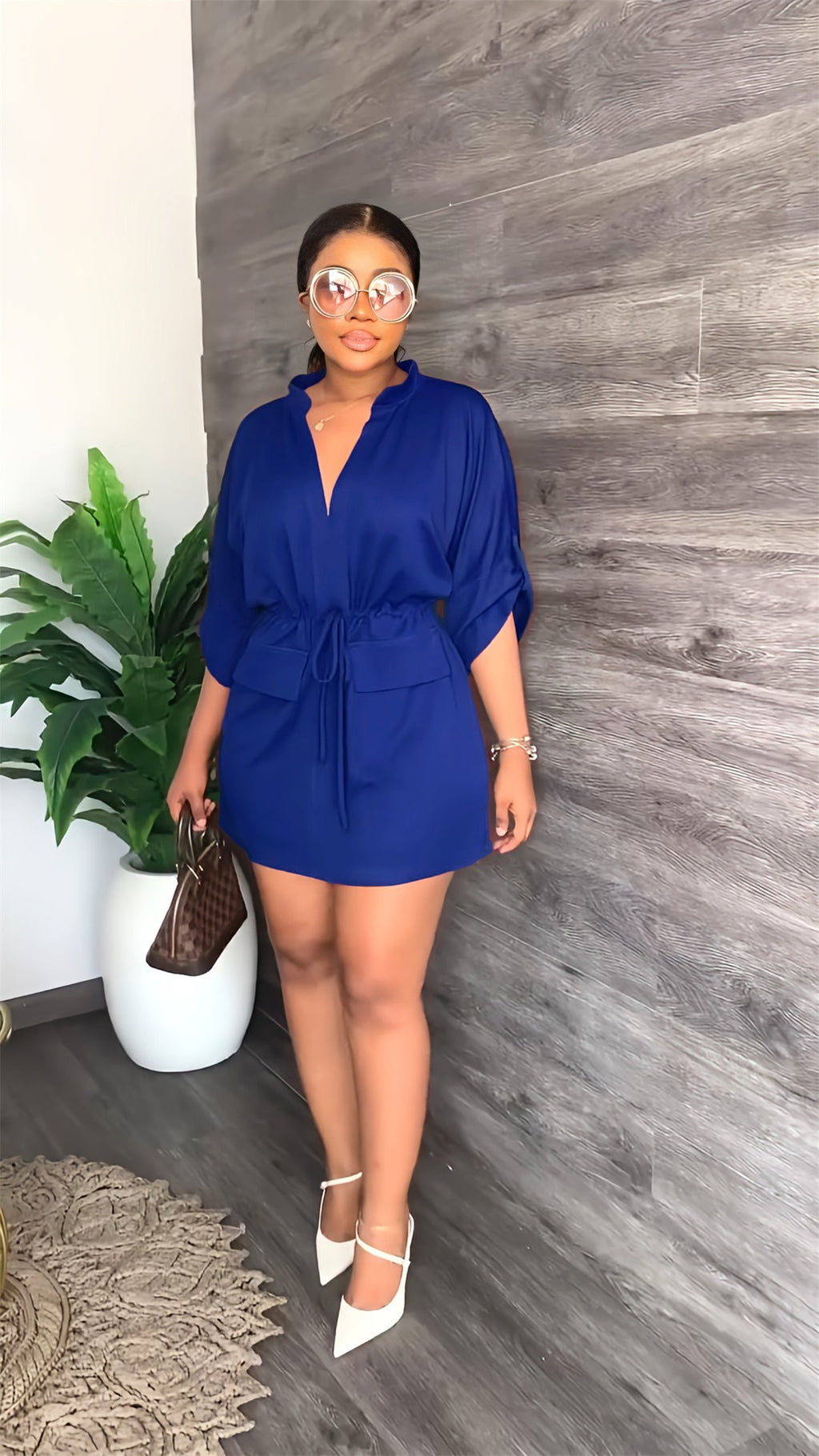 Women's V-Neck Short-sleeve Workwear Dress