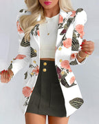 Women's Printing Princess Sleeves Office Coordinated Two-Piece Set