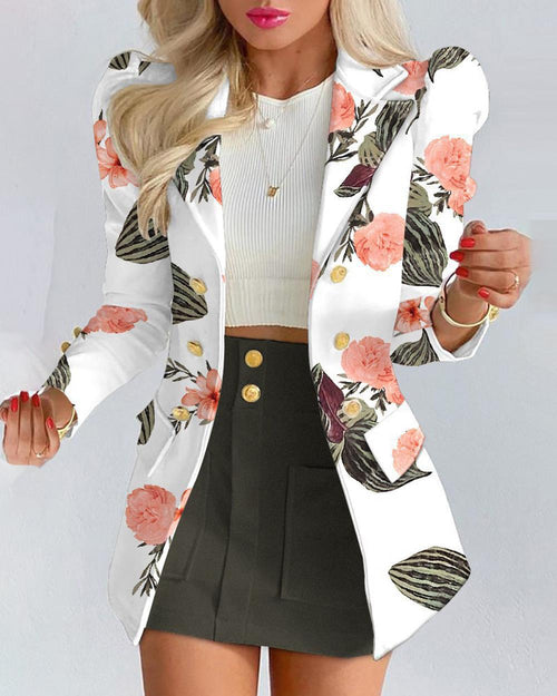 Women's Printing Princess Sleeves Office Coordinated Two-Piece Set