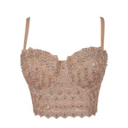 Women's Rhinestone Embroidered Backless Lace Top