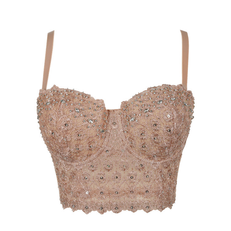 Women's Rhinestone Embroidered Backless Lace Top