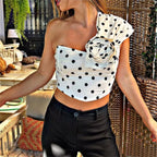 Women's 3D Rose Polka Dot Asymmetric Top