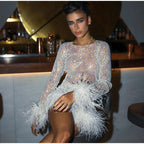 Women's Sequ Furry Nightclub Round Dress Two-Piece Set