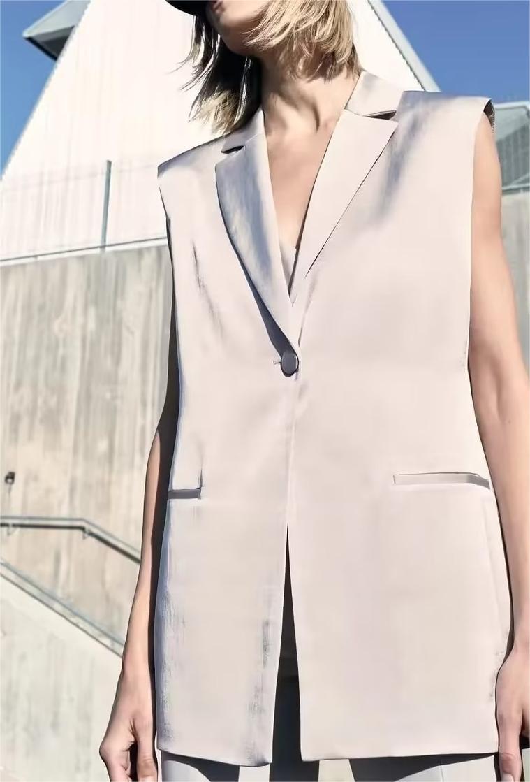 Silk Satin Texture Blazer Vest