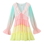 Women's Rainbow Ruffle Tie-Neck Princess Dress