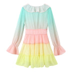 Women's Rainbow Ruffle Tie-Neck Princess Dress