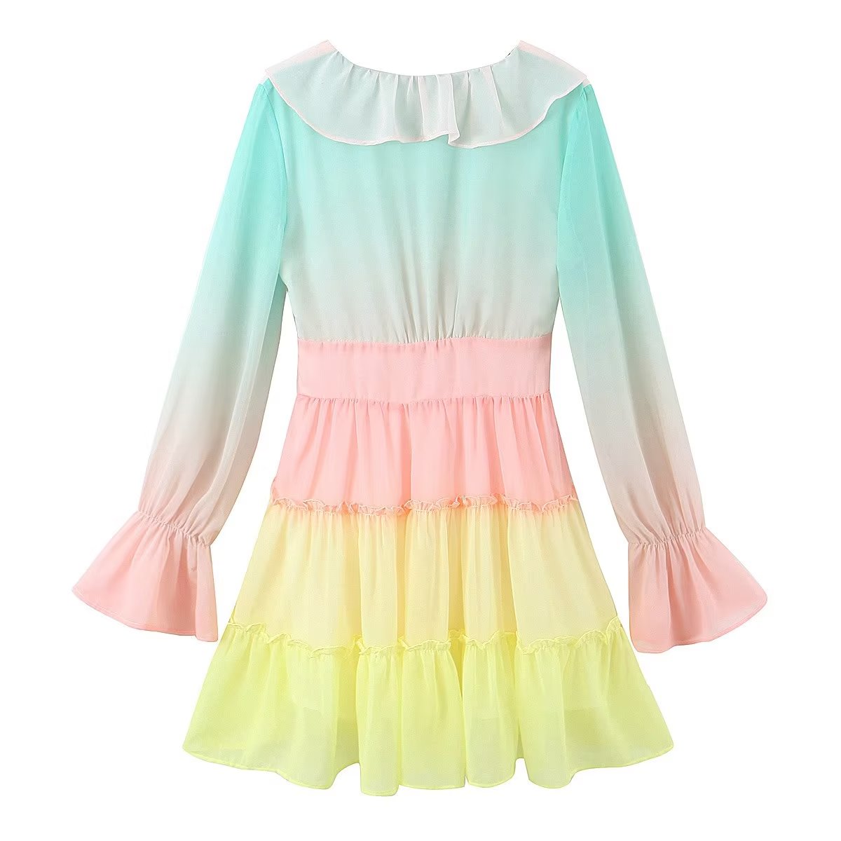 Women's Rainbow Ruffle Tie-Neck Princess Dress