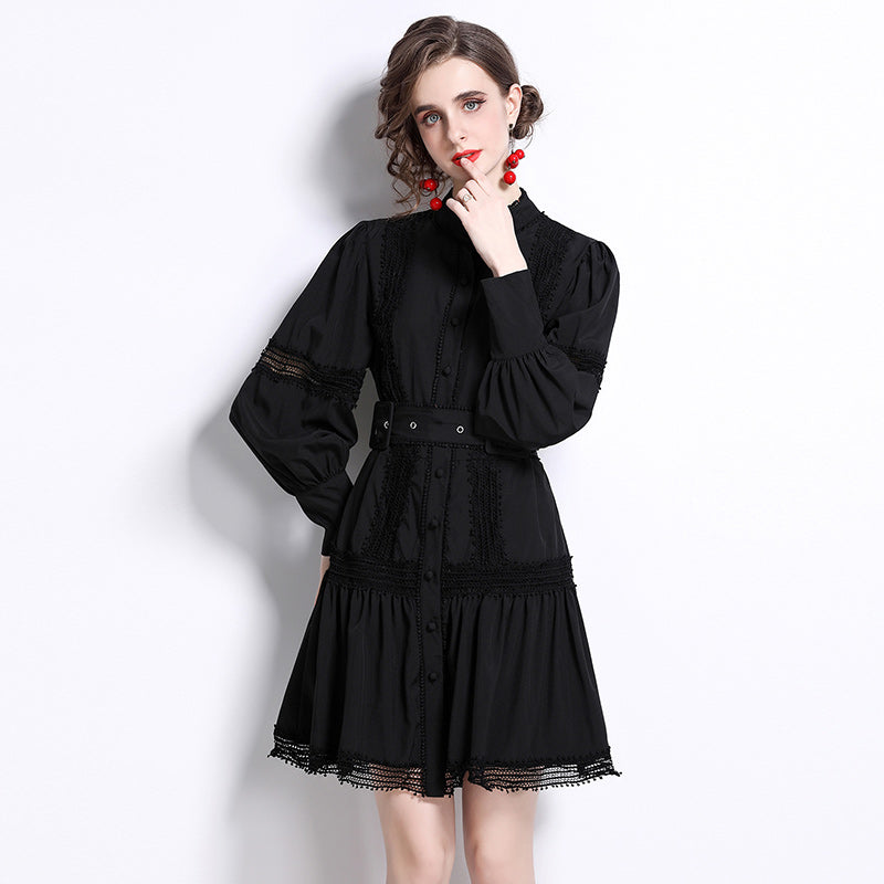 Long-Sleeve Solid Short Dress