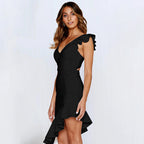Women's V-Neck Ruffle Flutter-Sleeve Dress
