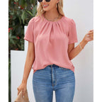 Women's Summer Women Short Sleeve Solid Color Round Neck Shirt Top Women