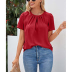 Women's Summer Women Short Sleeve Solid Color Round Neck Shirt Top Women