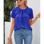 Women's Summer Women Short Sleeve Solid Color Round Neck Shirt Top Women