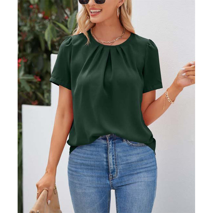 Women's Summer Women Short Sleeve Solid Color Round Neck Shirt Top Women
