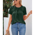 Women's Summer Women Short Sleeve Solid Color Round Neck Shirt Top Women