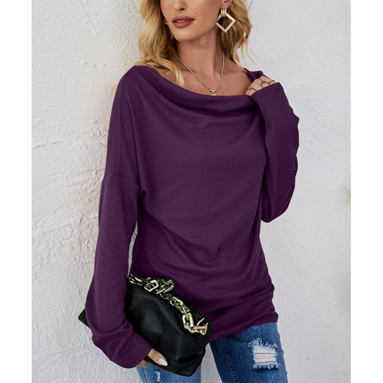 Women's Autumn Winter Women Long Sleeve Solid Color Loose Round Neck T Shirt Women
