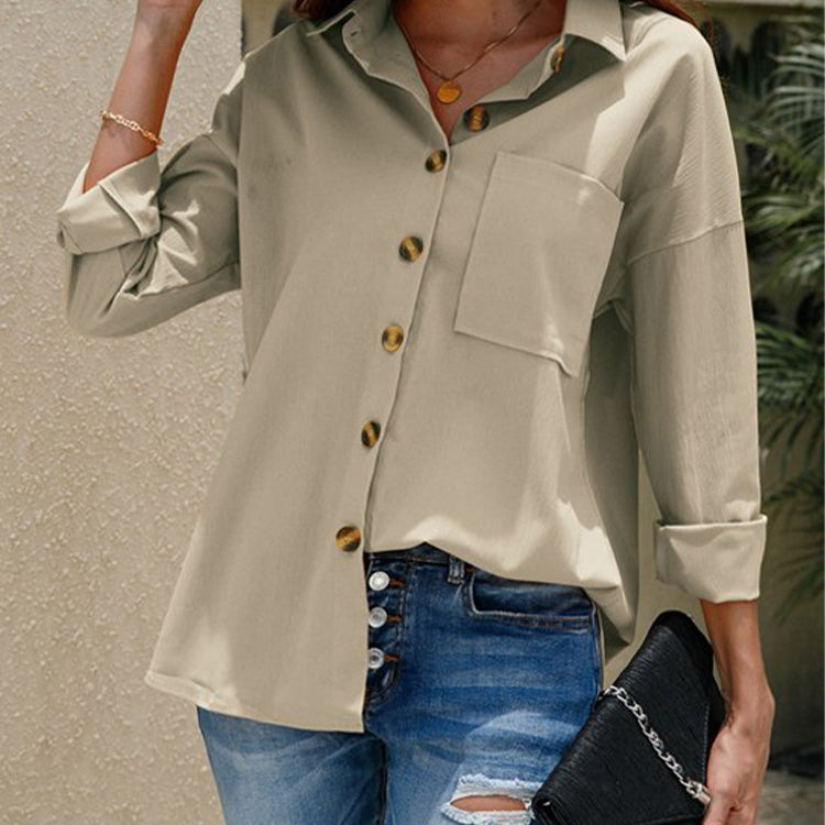Women's Fall Women Clothing Solid Color Casual Plus Size Long Sleeve Shirt Top Women