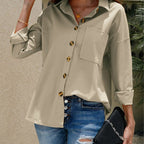 Women's Fall Women Clothing Solid Color Casual Plus Size Long Sleeve Shirt Top Women