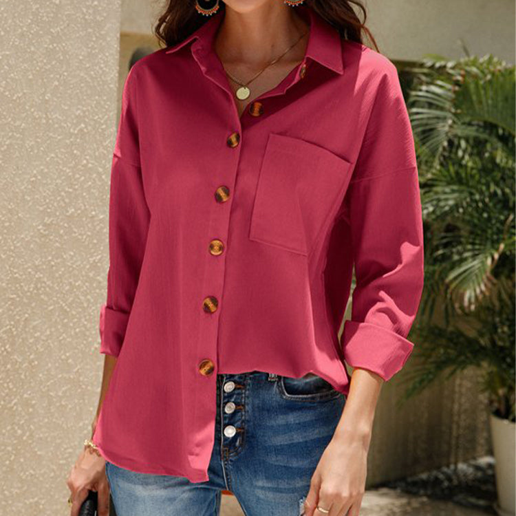 Women's Fall Women Clothing Solid Color Casual Plus Size Long Sleeve Shirt Top Women