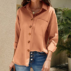 Women's Fall Women Clothing Solid Color Casual Plus Size Long Sleeve Shirt Top Women