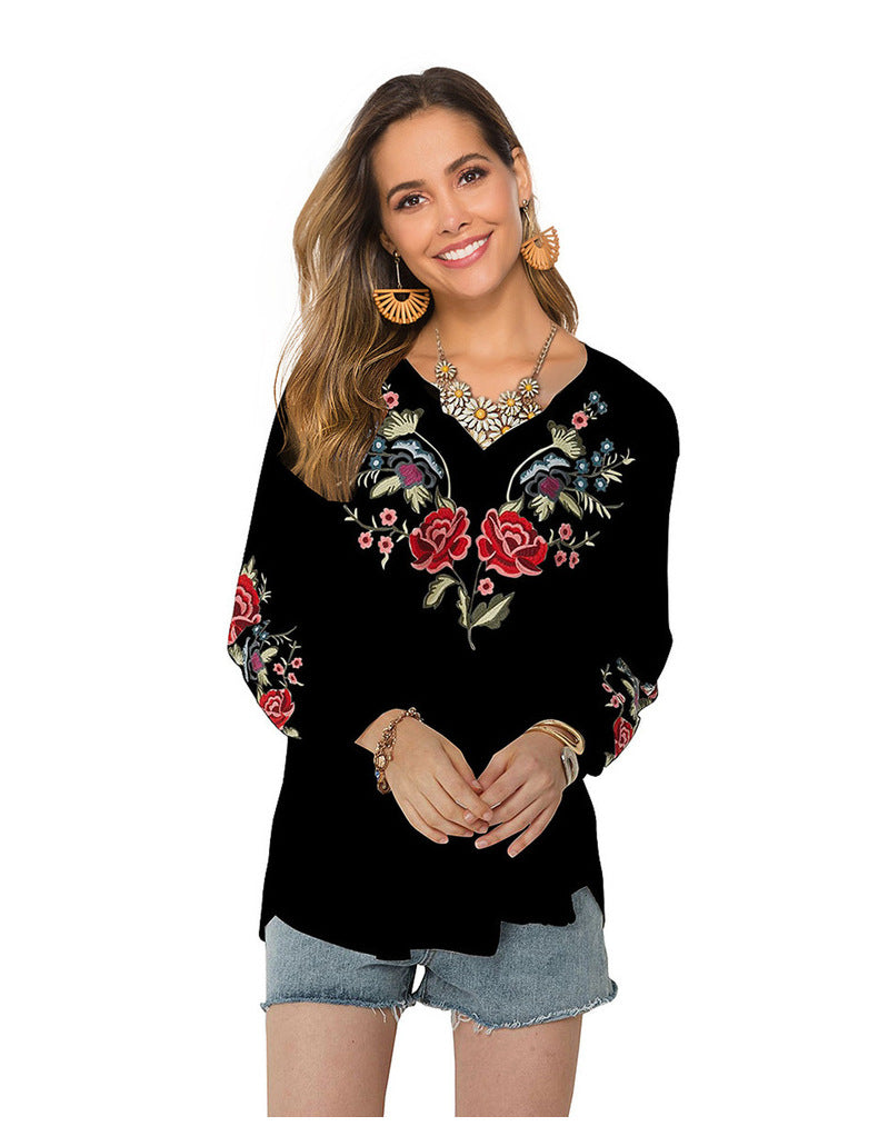 Women's Loose Design Shirt Women Autumn Women Clothing Embroidered Shirt