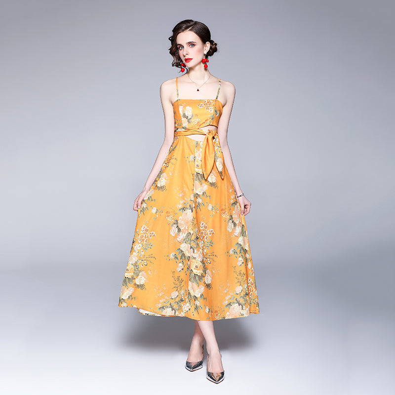 Women's Summer Cami Printed Belted Dress