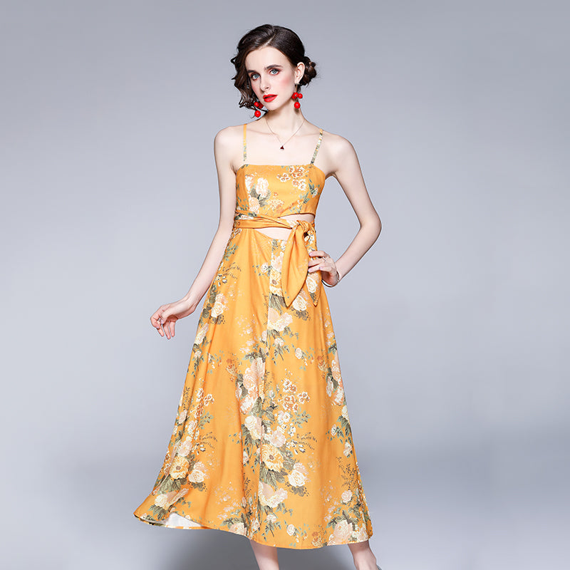 Women's Summer Cami Printed Belted Dress