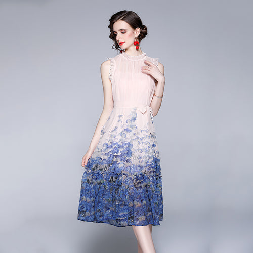 Women's Summer A-Line Reffle Midi Dress