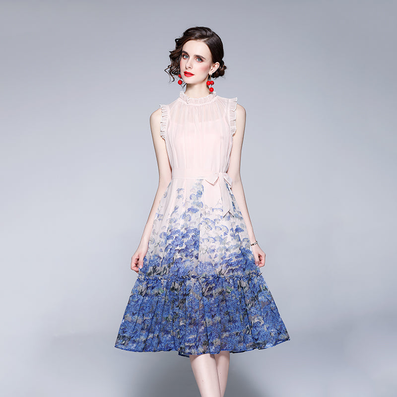 Women's Printed Ruffle Midi Dress